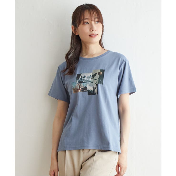 ミディブルー | ロゴフォトプリントTシャツ | ikka 