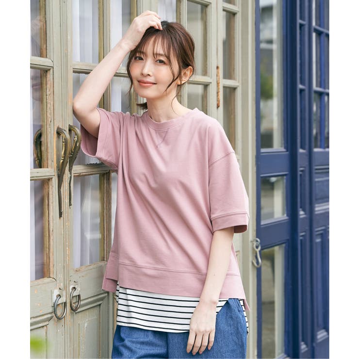 ミニ裏毛スウェットライク半袖Tシャツ | ikka  | 詳細画像1 
