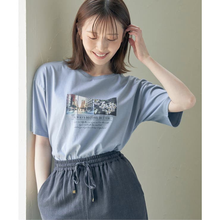 スカイブルー | ロゴフォトプリントTシャツ | ikka 