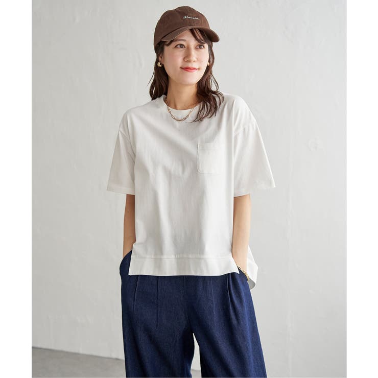 オフホワイト | 冷感コットン半袖ポケットTシャツ | ikka 