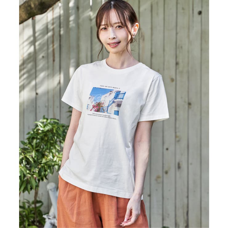 ホワイト | 冷感ロゴフォトプリントTシャツ | ikka 