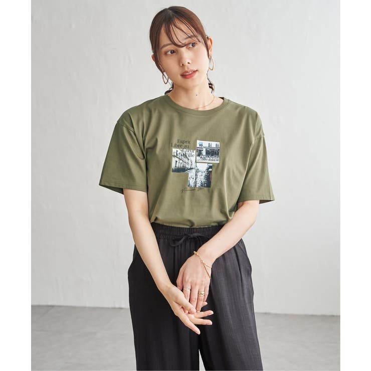 オリーブ | 【接触冷感】ロゴフォトプリントTシャツ | ikka 