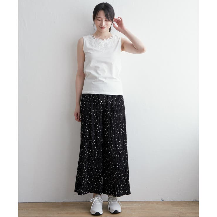 【接触冷感／UVカット】コットンUSA前後レースタンクトップ | ikka  | 詳細画像8 