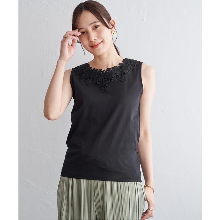 【接触冷感／UVカット】コットンUSA前後レースタンクトップ | ikka  | 詳細画像12 