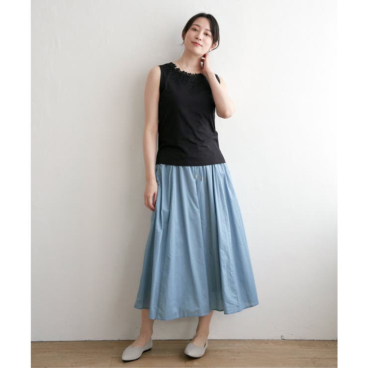 【接触冷感／UVカット】コットンUSA前後レースタンクトップ | ikka  | 詳細画像13 