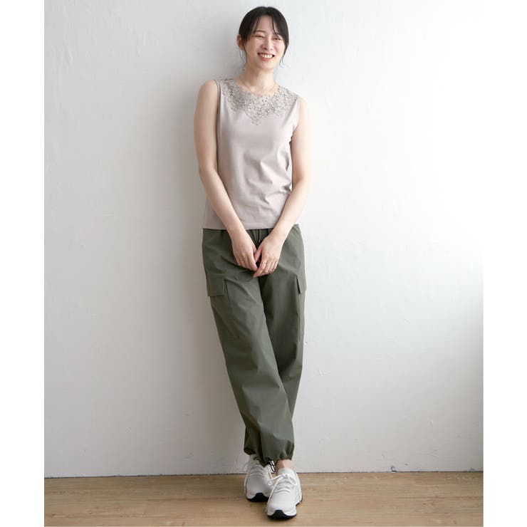 【接触冷感／UVカット】コットンUSA前後レースタンクトップ | ikka  | 詳細画像4 