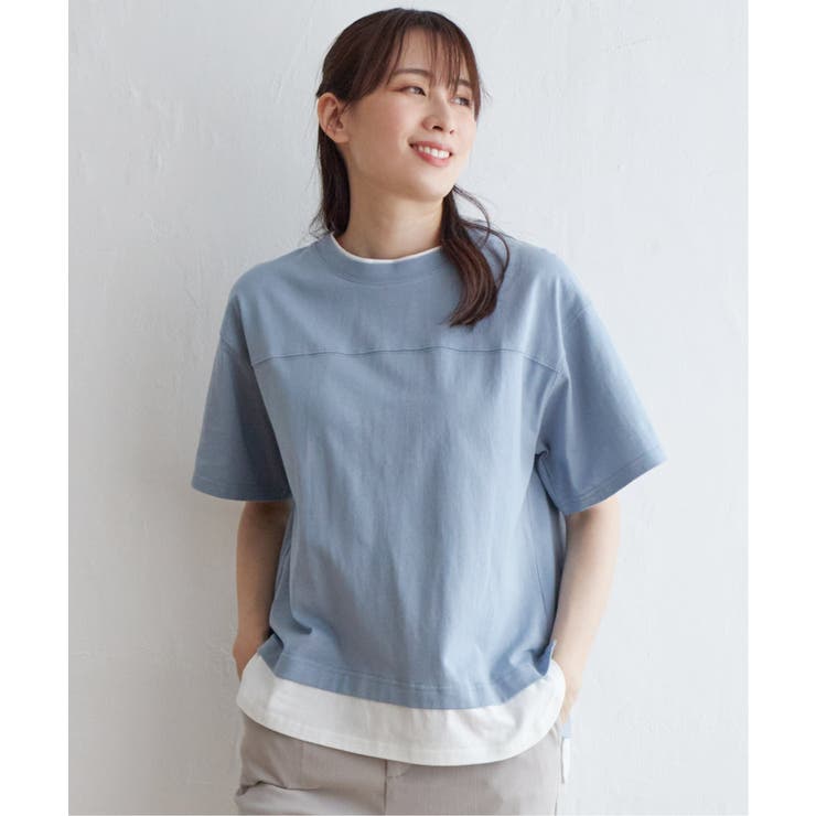 スカイブルー | コットンUSA裾レイヤードTシャツ | ikka 