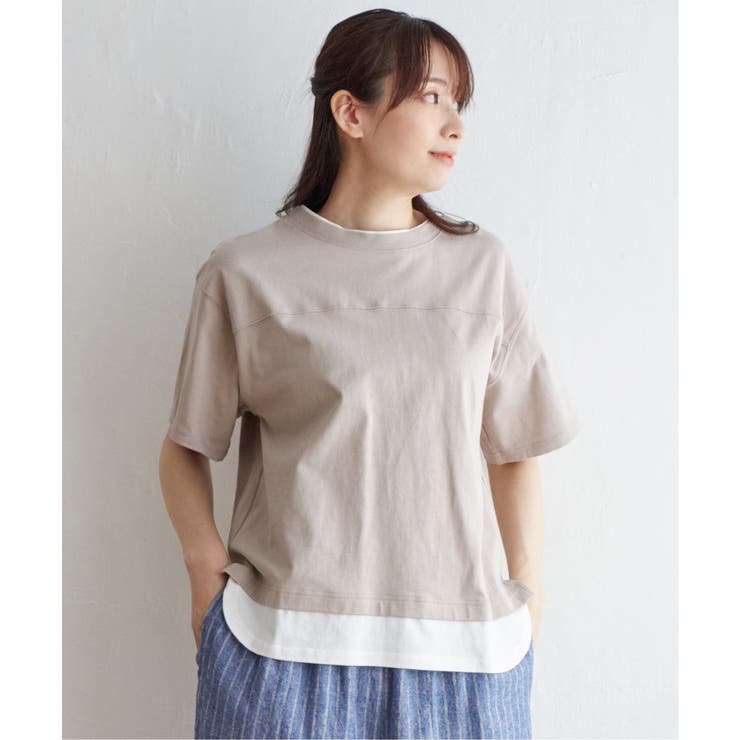 ベージュ | コットンUSA裾レイヤードTシャツ | ikka 