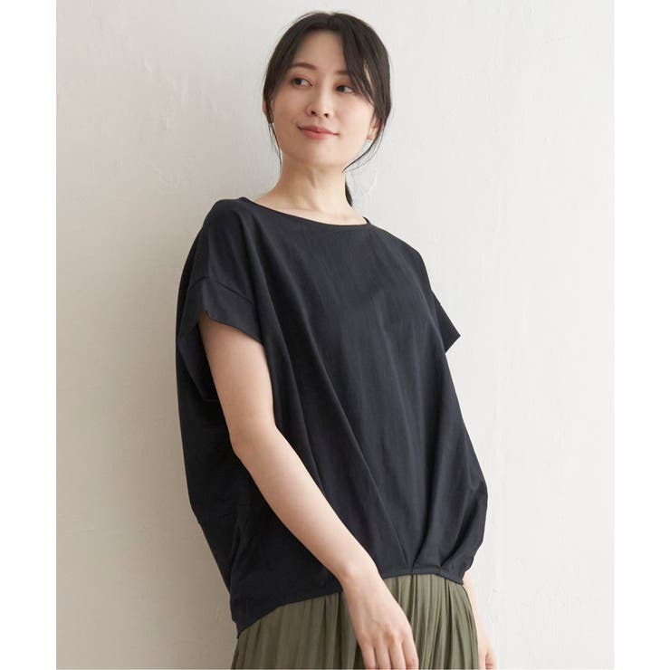 ネイビー | 鹿の子前身タックプルオーバー | ikka 