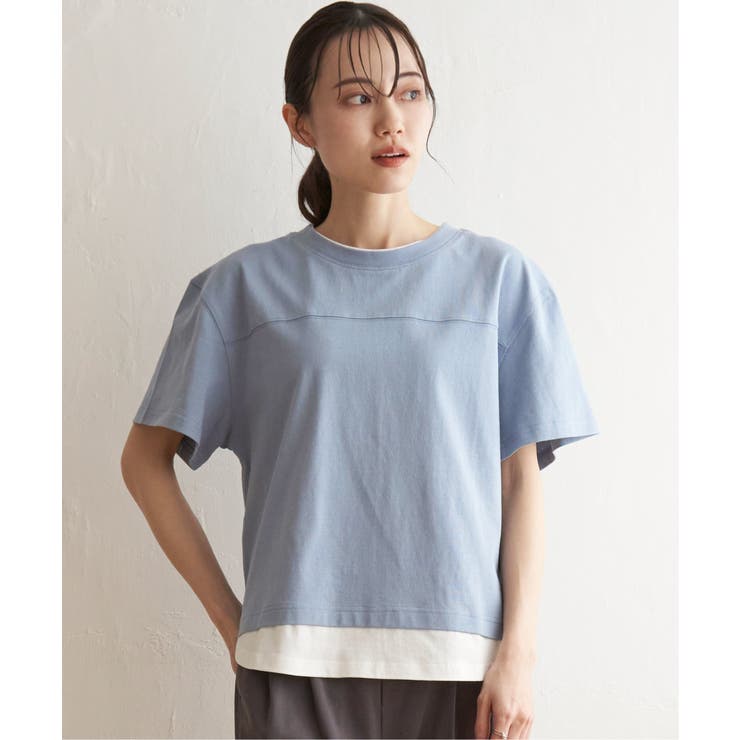 スカイブルー | コットンUSA裾レイヤードTシャツ | ikka 