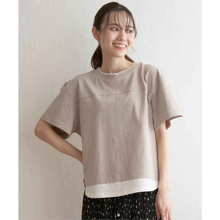 ベージュ | コットンUSA裾レイヤードTシャツ | ikka 