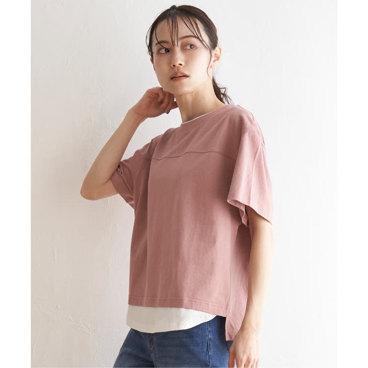 ピンク | コットンUSA裾レイヤードTシャツ | ikka 