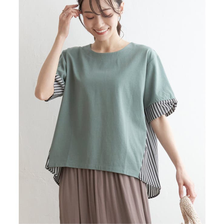 グリーン | 【親子コーデ】袖リボン切り替えプルオーバー  | ikka 