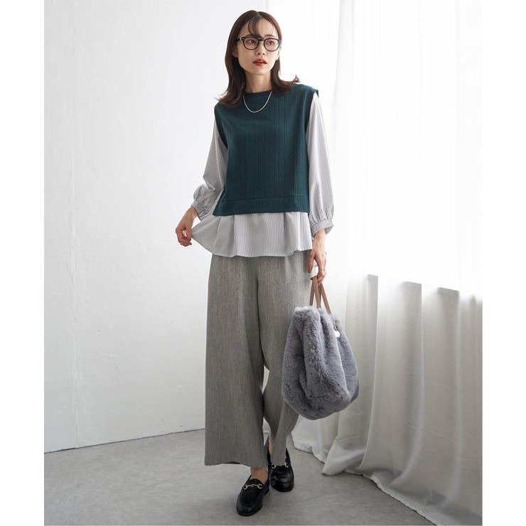 アプワイザー シャツレイヤード風ケーブルプルオーバー｜Apuweiser