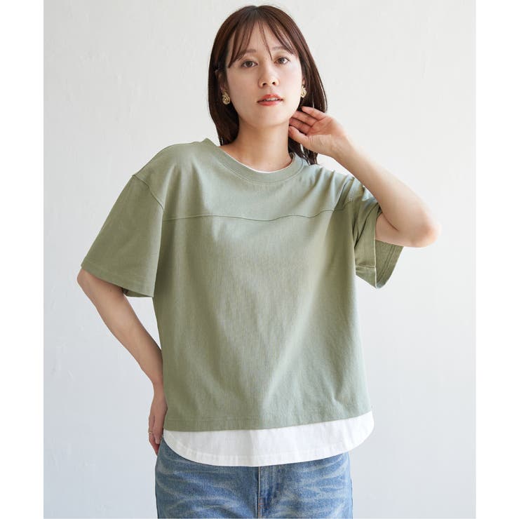 コットンUSA袖刺繍レイヤーTシャツ | ikka  | 詳細画像6 