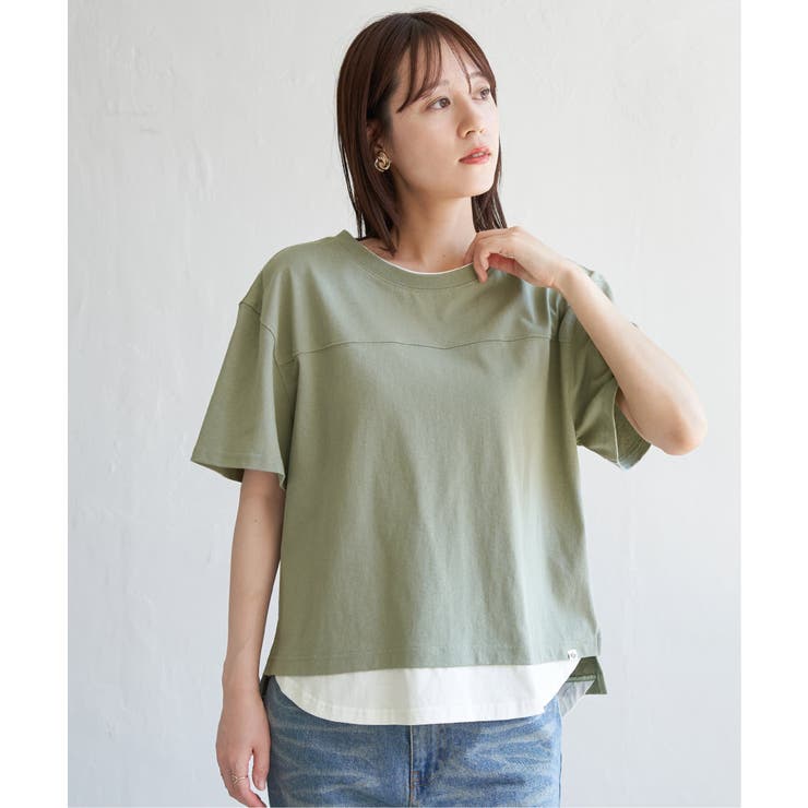 コットンUSA袖刺繍レイヤーTシャツ | ikka  | 詳細画像7 