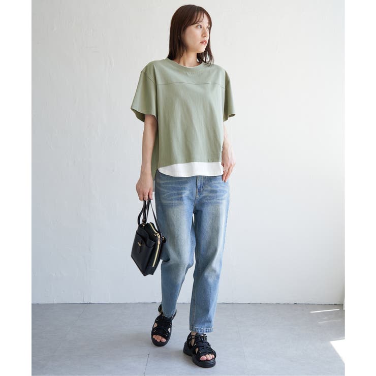 コットンUSA袖刺繍レイヤーTシャツ | ikka  | 詳細画像8 