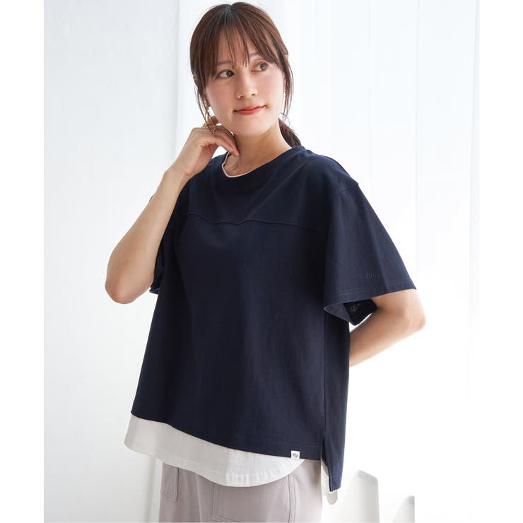 コットンUSA袖刺繍レイヤーTシャツ | ikka  | 詳細画像15 