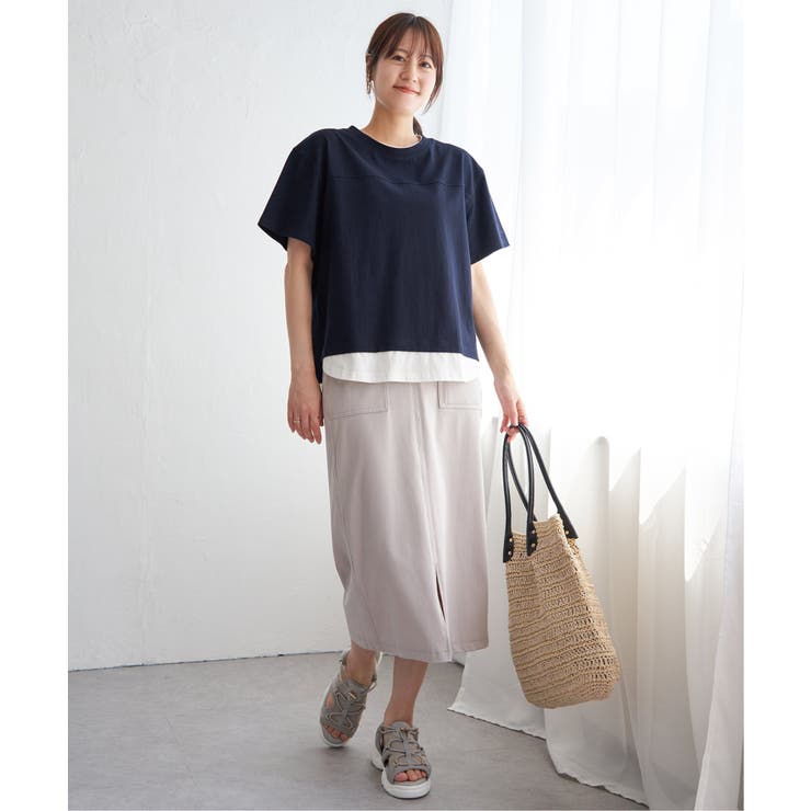 コットンUSA袖刺繍レイヤーTシャツ | ikka  | 詳細画像16 