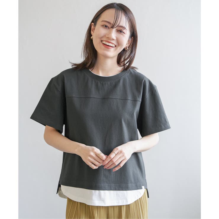 コットンUSA袖刺繍レイヤーTシャツ | ikka  | 詳細画像18 