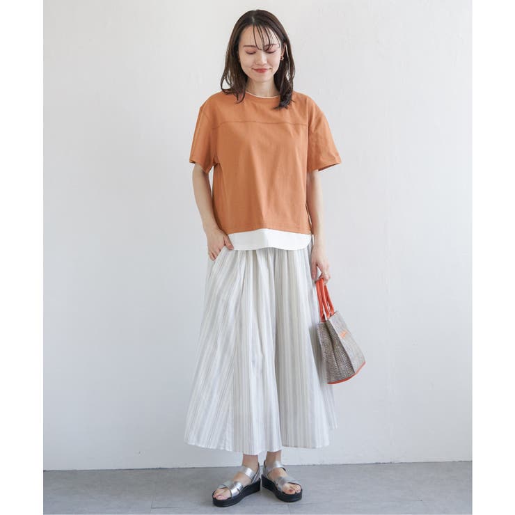 コットンUSA袖刺繍レイヤーTシャツ | ikka  | 詳細画像21 