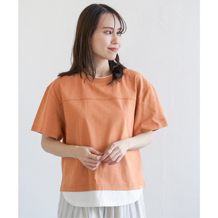 オレンジ | コットンUSA袖刺繍レイヤーTシャツ | ikka 