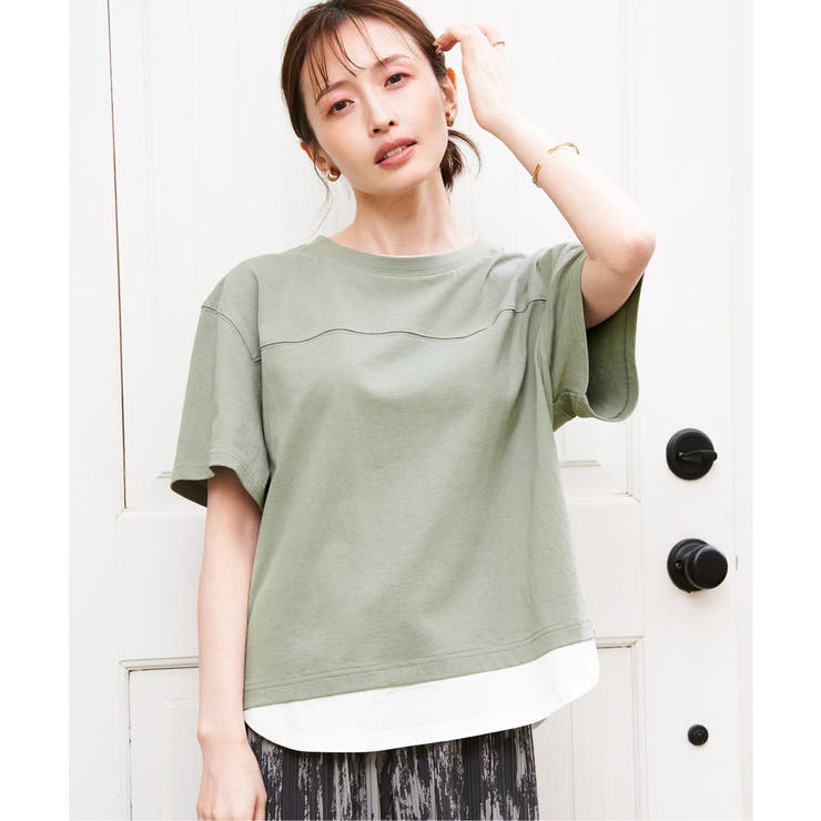 コットンUSA袖刺繍レイヤーTシャツ | ikka  | 詳細画像2 