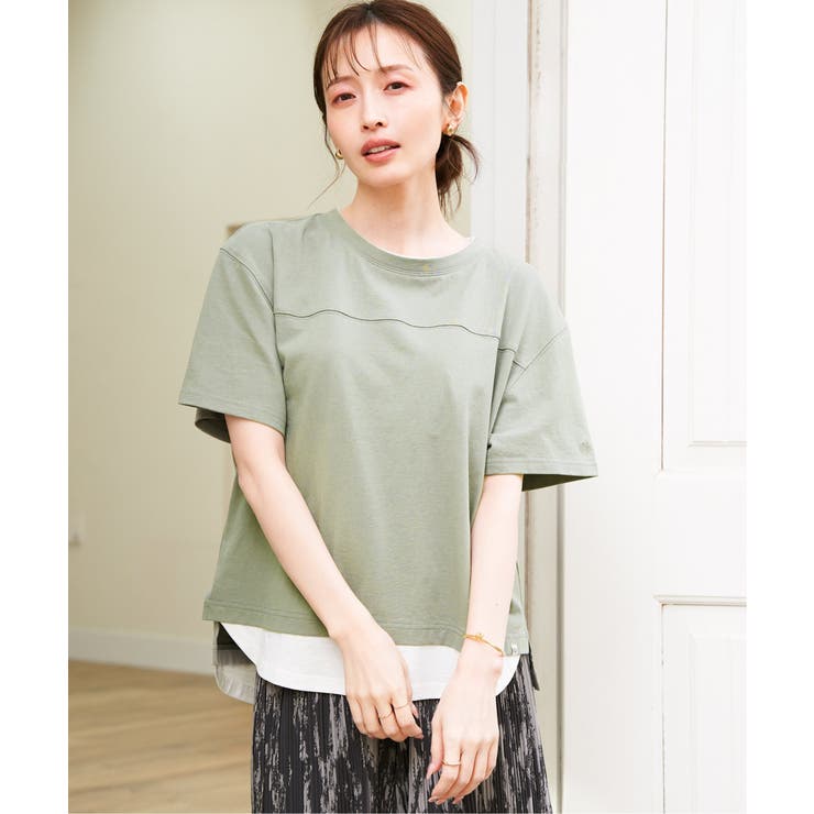 コットンUSA袖刺繍レイヤーTシャツ | ikka  | 詳細画像3 