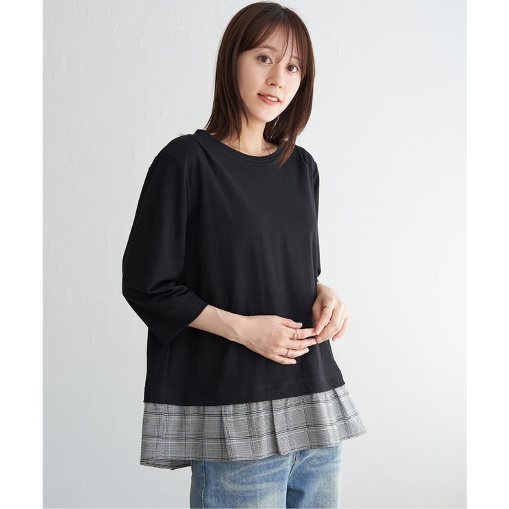 ブラック | 【接触冷感】冷感裾レイヤードプルオーバー  | ikka 