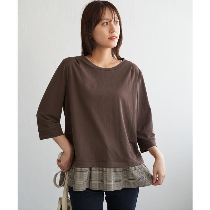 ブラウン | 【接触冷感】冷感裾レイヤードプルオーバー  | ikka 