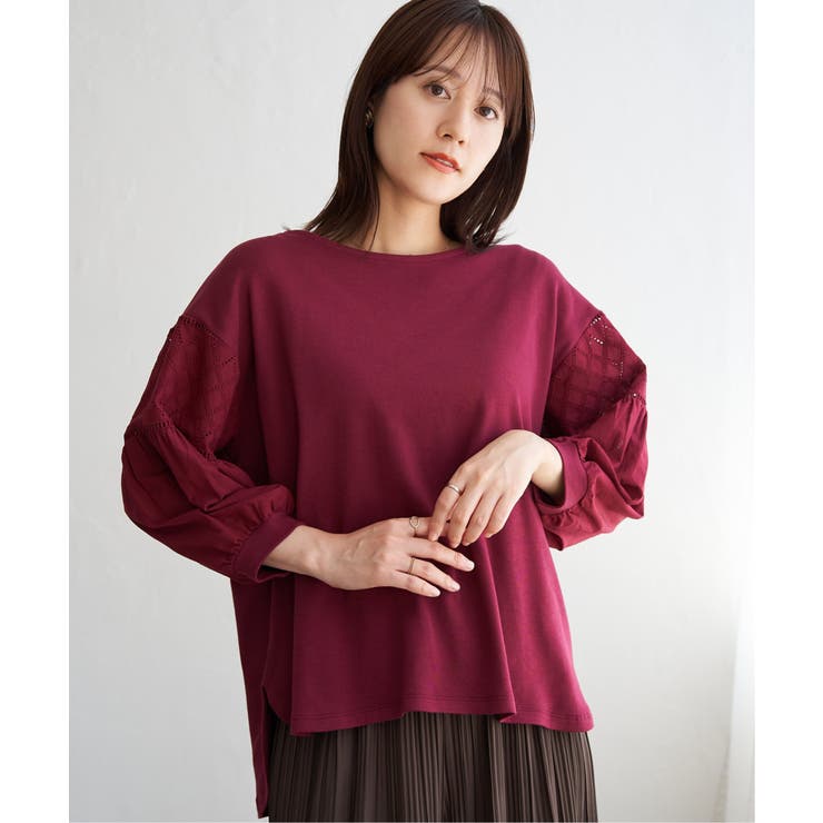 ワイン | 【親子コーデ】袖キカレース切り替えプルオーバー | ikka 