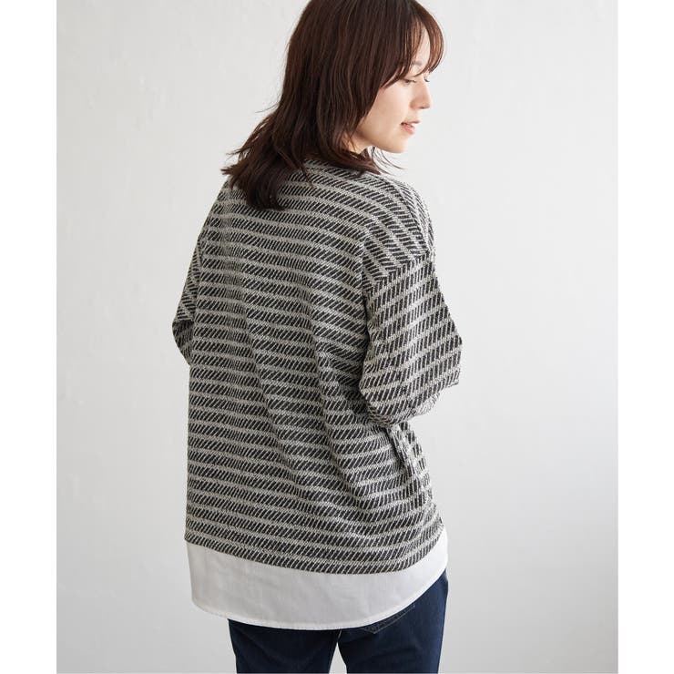 ブラック | カットジャガード裾レイヤープルオーバー | ikka 