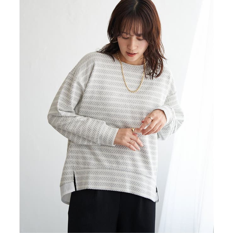 カットジャガード裾レイヤープルオーバー | ikka  | 詳細画像1 