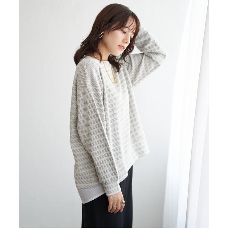 カットジャガード裾レイヤープルオーバー | ikka  | 詳細画像2 