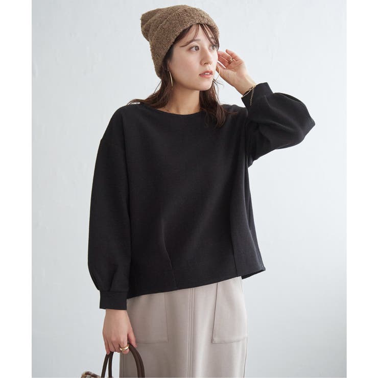 ブラック | リップル裾タック長袖プルオーバー | ikka 