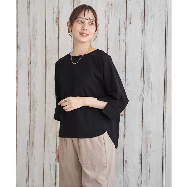 ブラック | 冷感梨地バックスリットプルオーバー | ikka 