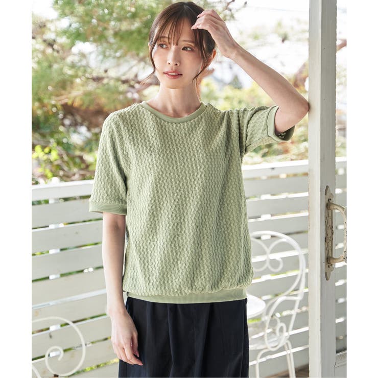 グリーン | 幾何学柄ジャカード半袖プルオーバー 【親子コーデ】  | ikka 