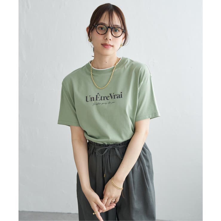 グリーン | 【接触冷感】裾レイヤードプリントTシャツ | ikka 