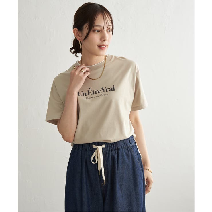 ベージュ | 【接触冷感】裾レイヤードプリントTシャツ | ikka 
