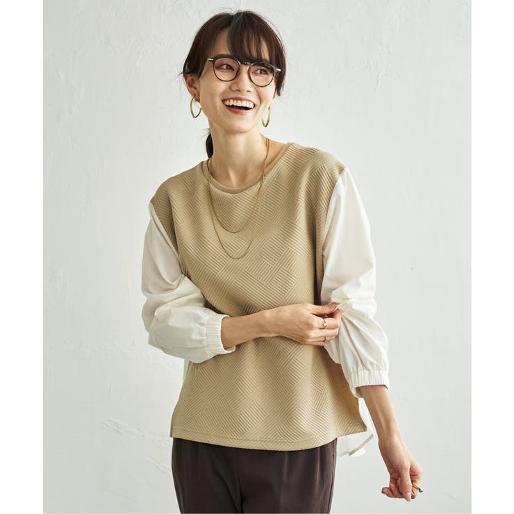 ベージュ | カットドッキングレイヤードプルオーバー | ikka 