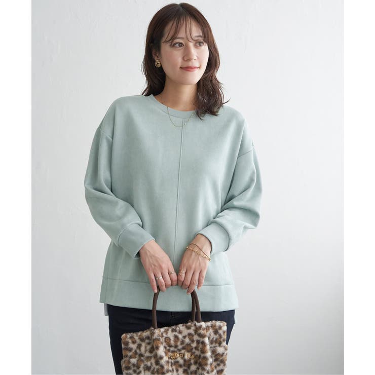 グリーン | GOKU楽カットソー フェイクスエード裾スリットプルオーバー | ikka 