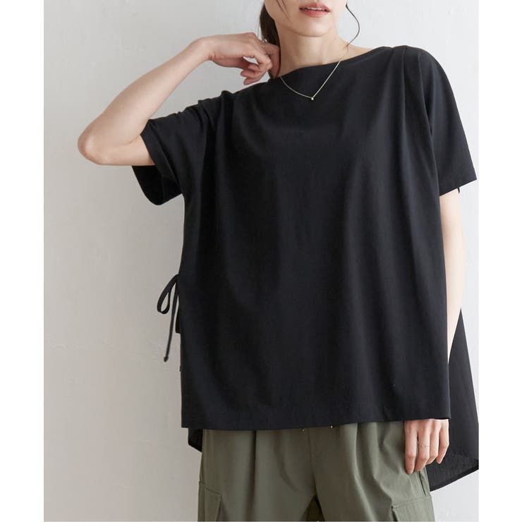 ブラック | 異素材サイドリボンチュニック | ikka 