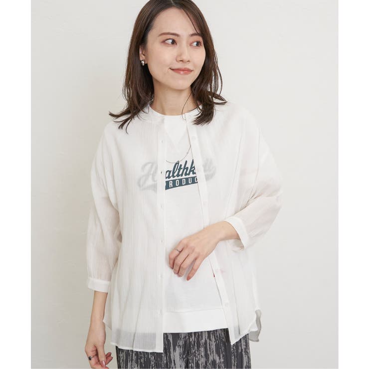 コットン楊柳バンドカラーシャツ | ikka  | 詳細画像9 