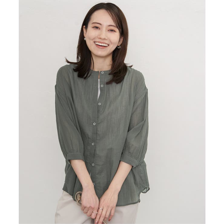 コットン楊柳バンドカラーシャツ[品番：IKAW0022107]｜ikka