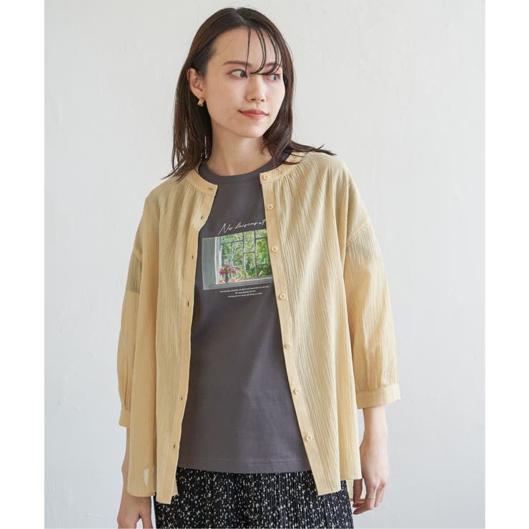 コットン楊柳バンドカラーシャツ | ikka  | 詳細画像20 