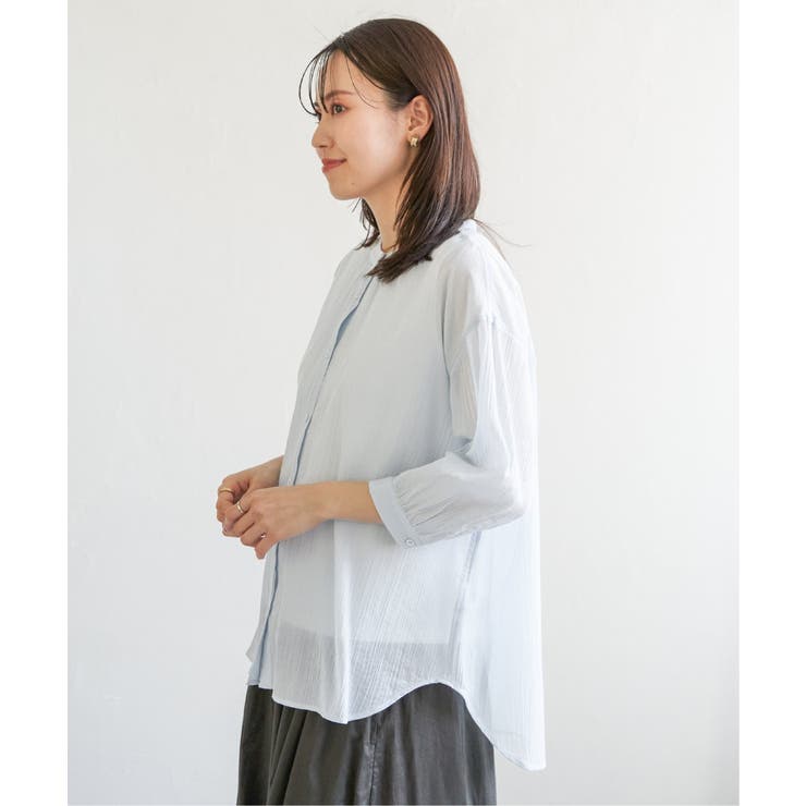 コットン楊柳バンドカラーシャツ | ikka  | 詳細画像23 