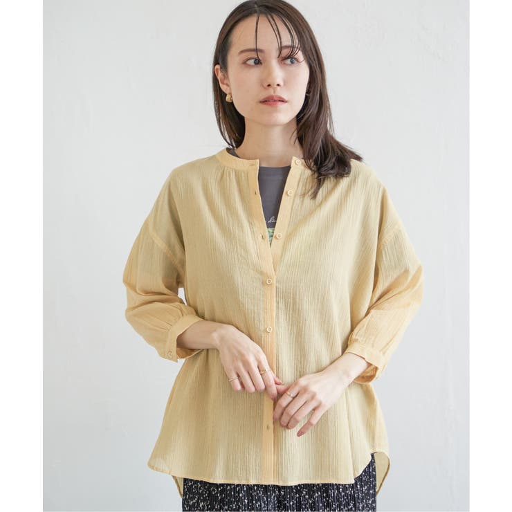 イエロー | コットン楊柳バンドカラーシャツ | ikka 