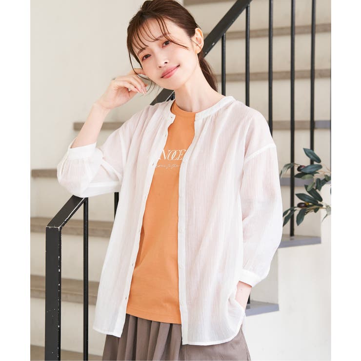 コットン楊柳バンドカラーシャツ | ikka  | 詳細画像1 