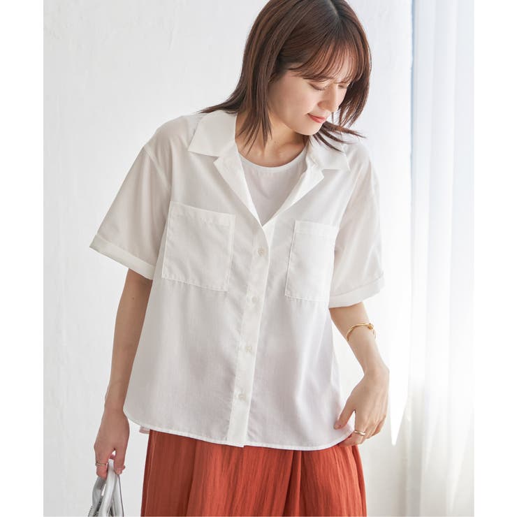 オフホワイト | 涼やか開襟ポケ付きシャツ | ikka 
