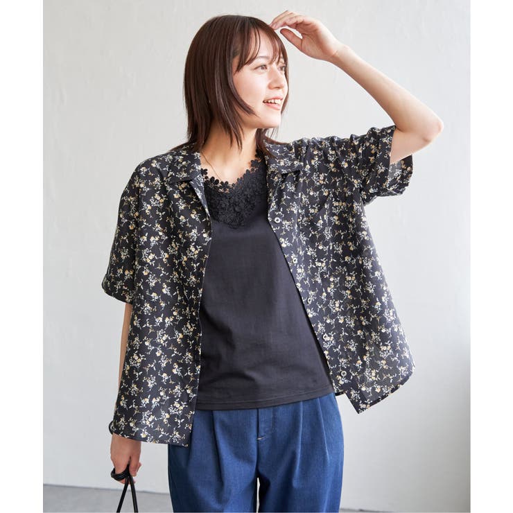 ネイビーブルー | 涼やか開襟ポケ付きシャツ | ikka 